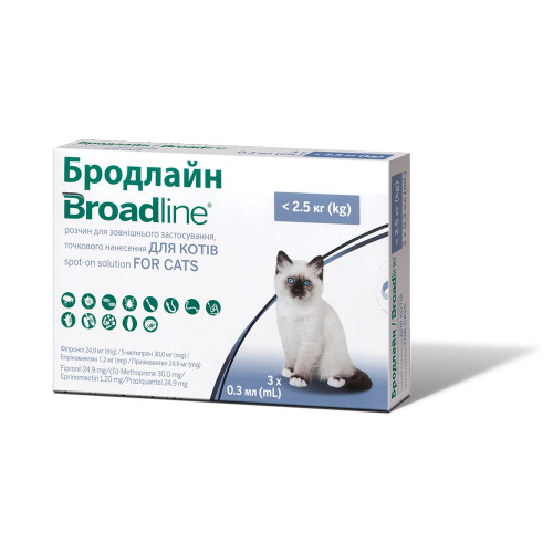 Капли Boehringer Ingelheim Broadline Спот-Он против паразитов для кошек, S, до 2.5 кг, цена за 1 аппликатор