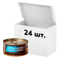 Упаковка консервів AnimAll для котів, тунець з куркою, 85 г, 24 штуки