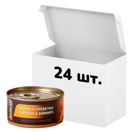 Упаковка консервов AnimAll для кошек, курица с креветками, 85 г, 24 штуки
