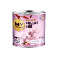 Влажный корм Мой чемпион для кошек, кусочки в желе с курицей и печенью, 415 г