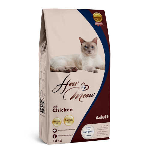Полнорационный сухой корм HowMeow Adult Cat для взрослых кошек, с курицей, 15 кг