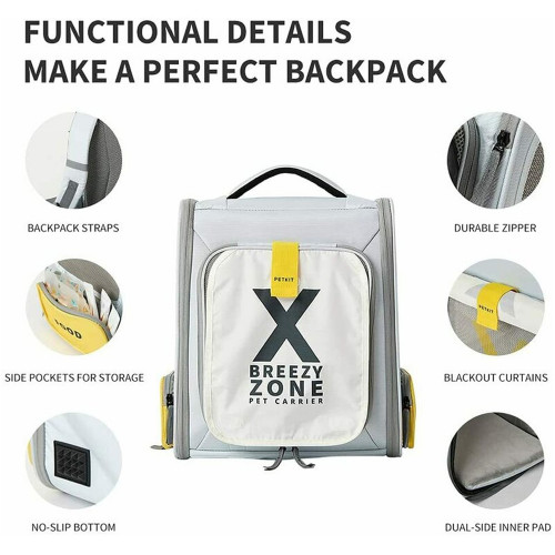Рюкзак-переноска Petkit Breezy Zone Yellow/Grey для собак і котів, 35×27×43 см, сірий