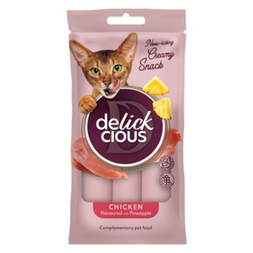 Ласощі Delickcious для котів, кремові з куркою та ананасом, додатковий корм, 0.12 кг Ласощі Delickcious для котів, кремові з куркою та ананасом, додатковий корм, 0.12 кг