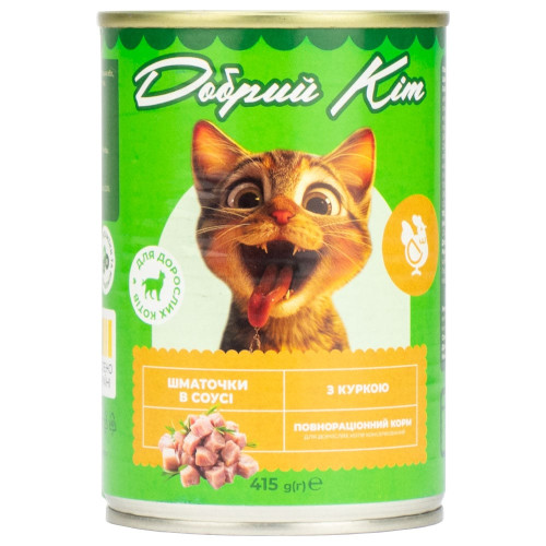 Влажный корм Добрый Кот для взрослых кошек, кусочки с курицей в соусе, 415 г