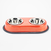 Миска двойная Agility для собак и кошек, металлическая, красная, 2×0.18 л, 11 см