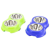 Миска двойная Agility ECO для собак и кошек, металлическая, зелёная и синяя, 2×0.75 л, 16 см