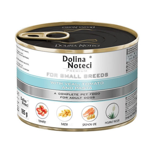 Консервированный корм Dolina Noteci Premium для собак маленьких пород, телятина, помидоры и лапша, 185 г