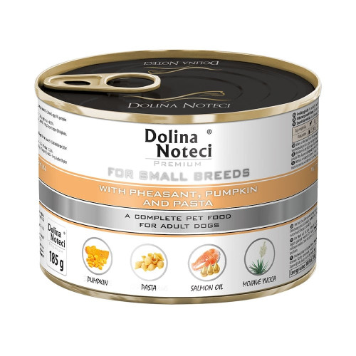 Консервированный корм Dolina Noteci Premium для собак маленьких пород, фазан, тыква и лапша, 185 г