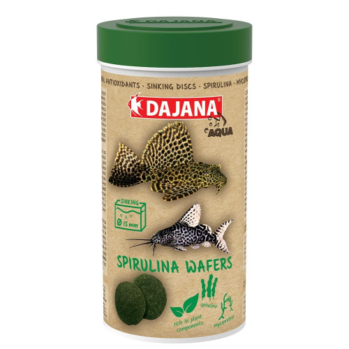 Корм Dajana Spirulina Wafers, спец. корм для донных травоядных рыб в чипсах, 250 мл/100 г Корм Dajana Spirulina Wafers, спец. корм для донных травоядных рыб в чипсах, 250 мл/100 г