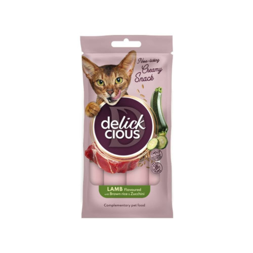 Ласощі Delickcious для котів, крем з ягням, рисом і цукіні, 4 шт, 60 г