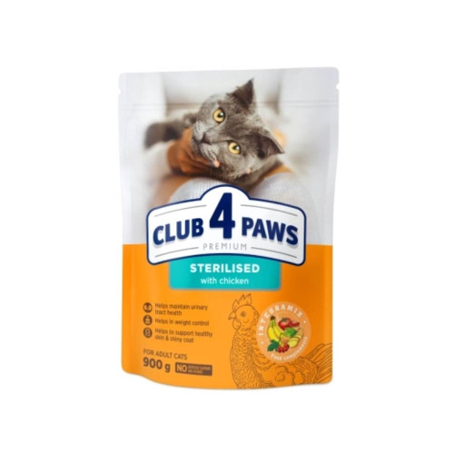 Сухий корм для кішок Club 4 Paws Преміум Sterilised для котів, з куркою 900 г Сухий корм для кішок Club 4 Paws Преміум Sterilised для котів, з куркою 900 г