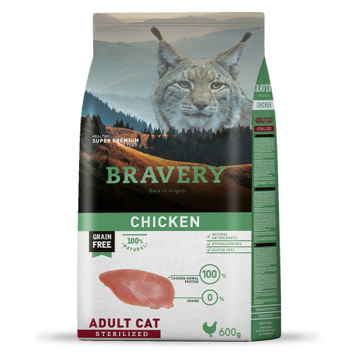 Сухой корм Bravery Chicken Adult Cat Sterilized для взрослых стерилизованных кошек, с курицей, 600 г