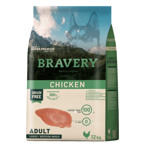 Сухий корм Bravery Chicken Adult Large/Medium для дорослих собак середніх та великих порід, з куркою, 12 кг