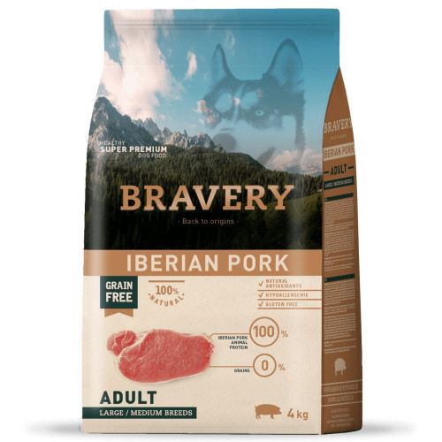 Сухой корм Bravery Iberian Pork Large/Medium Adult для взрослых собак средних и крупных пород, с иберийской свининой, 4 кг