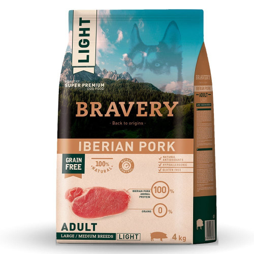 Сухой корм Bravery Iberian Pork Large/Medium Adult Light для взрослых собак средних и крупных пород, со свининой по-иберийски, 4 кг