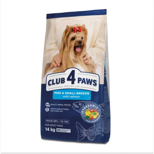 Сухий корм Club 4 Paws Adult Premium для собак малих порід, з лососем, 14 кг Сухий корм Club 4 Paws Adult Premium для собак малих порід, з лососем, 14 кг