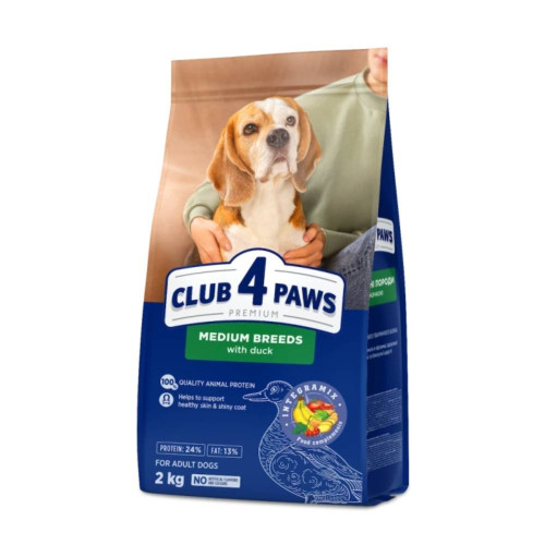 Сухий корм Club 4 Paws Adult Premium для собак середніх порід, з качкою, 2 кг Сухий корм Club 4 Paws Adult Premium для собак середніх порід, з качкою, 2 кг