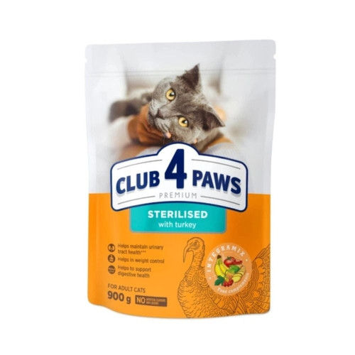 Сухий корм Club 4 Paws Premium Cat Sterilised Turkey для котів стерилізованих, з індичкою, 0.9 кг Сухий корм Club 4 Paws Premium Cat Sterilised Turkey для котів стерилізованих, з індичкою, 0.9 кг