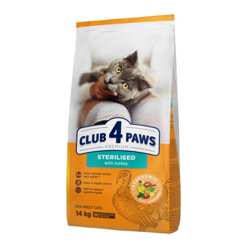 Сухий корм Club 4 Paws Premium Cat Sterilised Turkey для котів стерилізованих, з індичкою, 14 кг Сухий корм Club 4 Paws Premium Cat Sterilised Turkey для котів стерилізованих, з індичкою, 14 кг