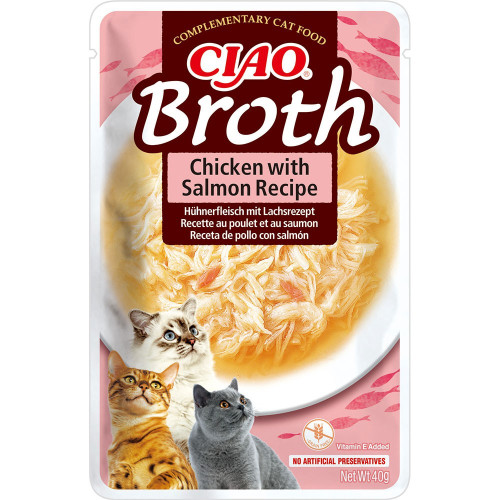 Влажный корм INABA «CIAO Broth» для кошек, с тушёной курицей и лососем в бульоне, 40 г