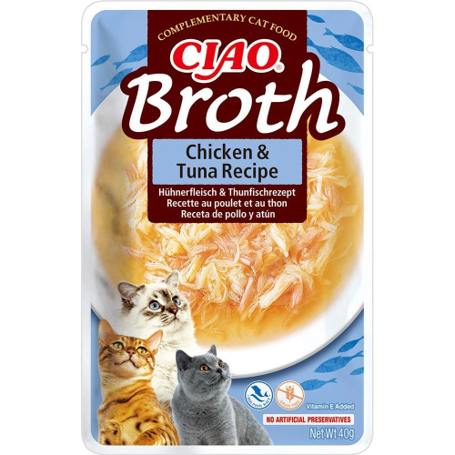 Влажный корм INABA «CIAO Broth» для кошек, с тушёной курицей и тунцом в бульоне, 40 г