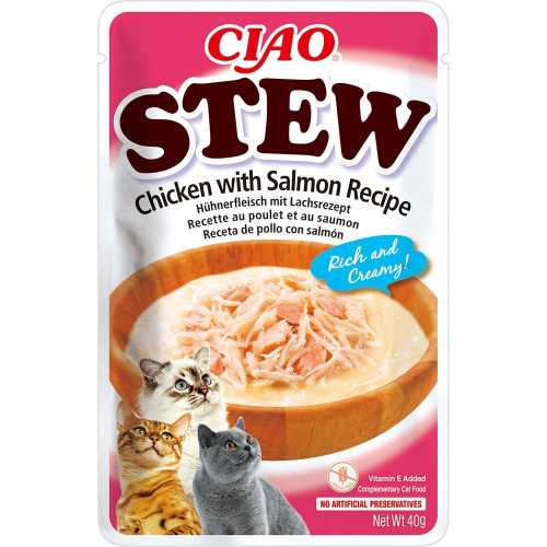 Влажный корм INABA «CIAO Stew» для кошек, с тушёной курицей и лососем, 40 г