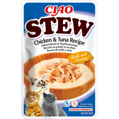 Влажный корм INABA «CIAO Stew» для кошек, с тушёной курицей и тунцом, 40 г