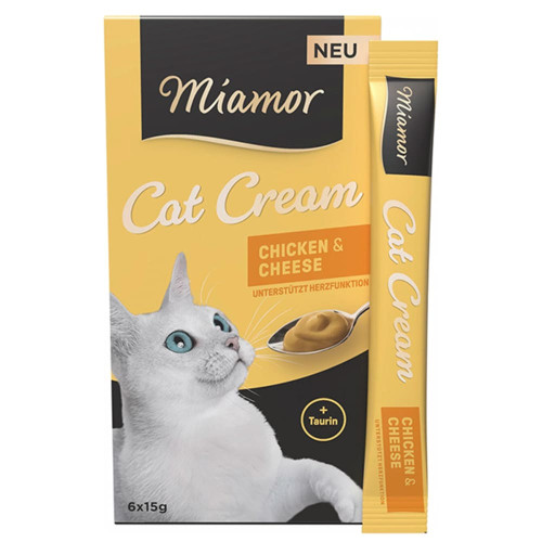 Лакомство Miamor Cream Chicken & Cheese для кошек, курица с сыром, 6 × 15 г