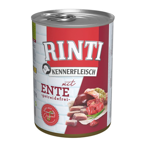 Беззерновой влажный корм Rinti Kennerfleisch mit Ente для собак, утка, 400 г