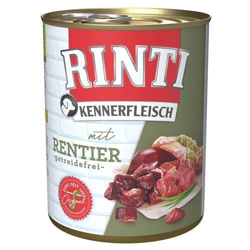 Беззерновой влажный корм Rinti Kennerfleisch mit Rentier для собак, оленина, 800 г