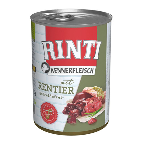 Беззерновой влажный корм Rinti Kennerfleisch mit Rentier для собак, оленина, 400 г