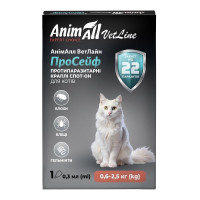 Краплі AnimAll VetLine ПроСейф Спот-Он проти бліх, кліщів та гельмінтів, для котів від 0.6 до 2.5 кг, 0.3 мл Краплі AnimAll VetLine ПроСейф Спот-Он проти бліх, кліщів та гельмінтів, для котів від 0.6 до 2.5 кг, 0.3 мл