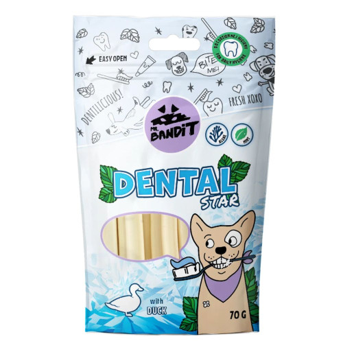 Лакомство Mr. Bandit для собак, дентальные палочки-звёздочки с уткой, 70 г