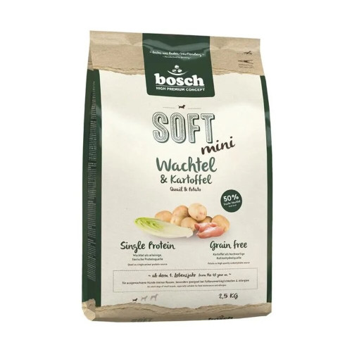 Напіввологий корм Bosch Soft Adult Quail & Potato для дорослих собак малих порід, перепілка з картоплею, 2.5 кг