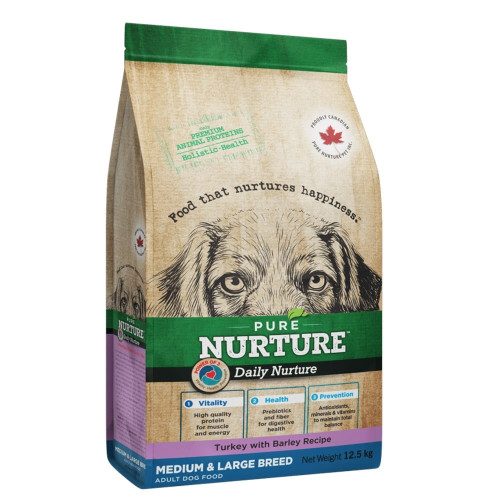 Сухий корм Pure Nurture Daily Power of 3 Turkey with Barley Medium & Large Adult для дорослих собак середніх та великих порід, з індичкою та ячменем, 12.5 кг