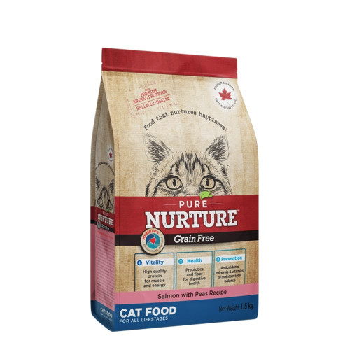 Сухой корм Pure Nurture Grain Free Power of 3 Salmon with Peas All Lifestages Cats для кошек всех стадий жизни, с лососем и горохом, 1.5 кг