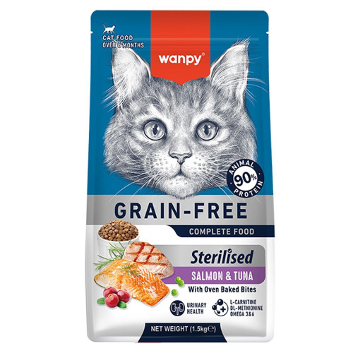 Беззерновий сухий корм Wanpy Sterilized Cat Grain Free Salmon & Tuna для стерилізованих котів, лосось з тунцем, 1.5 кг