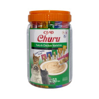 Лакомство Inaba Churu для кошек, сливочный мусс в стиках, разновидности тунца и курицы, 50 шт, 14 г