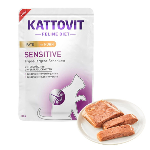 Вологий корм-паштет Kattovit Veterinary Sensitive Chicken Pate для котів із харчовою непереносимістю, беззерновий, дієтичний, курка, 0.085 кг