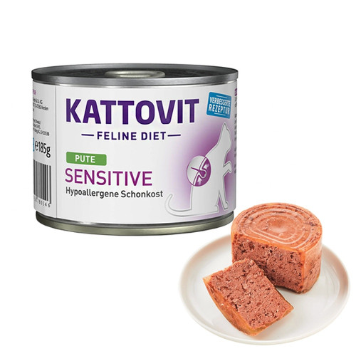 Вологий корм Kattovit Veterinary Sensitive Turkey для котів із харчовою непереносимістю, беззерновий, дієтичний, індичка, 0.185 кг