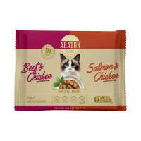 Влажный корм Araton Cats Set Adult All Breeds для взрослых кошек, говядина с курицей и лосось с курицей, 4×85 г