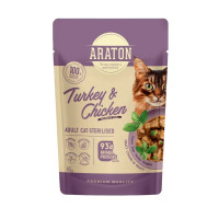 Вологий корм Araton Sterilised Adult Cats All Breeds with Turkey and Chicken для стерилізованих дорослих котів, індичка з куркою, 85 г Вологий корм Araton Sterilised Adult Cats All Breeds with Turkey and Chicken для стерилізованих дорослих котів, індичка з куркою, 85 г