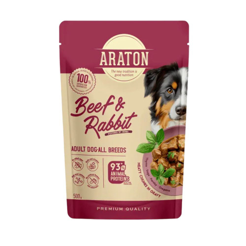 Вологий корм Araton Adult Dog All Breeds with Beef and Rabbit для дорослих собак, яловичина з кроликом, 500 г