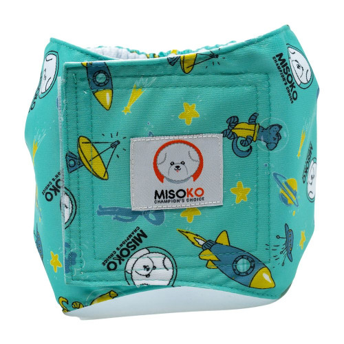 Підгузки Misoko&Co для собак (кобелів), багаторазові, з ракетами, м'ятні, розмір L, 1 шт