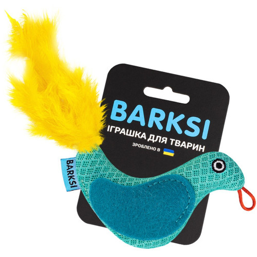 Іграшка Barksi для котів, з дзвіночком і пір’ям, пташка, ментолова