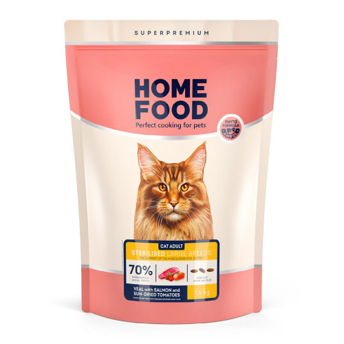 Корм Home Food CAT ADULT для котів великих порід, телятина з лососем та в'яленими томатами, 1.6 кг