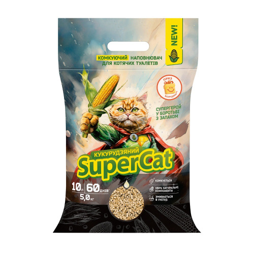 Наповнювач кукурудзяний Collar SuperCat, що комкується для котячих туалетів, 5 кг.