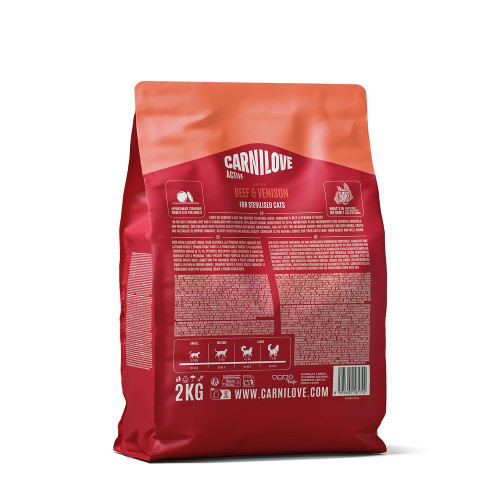 Сухий корм Carnilove Active Beef & Venison Sterilised для стерилізованих котів, яловичина та оленина, 2 кг