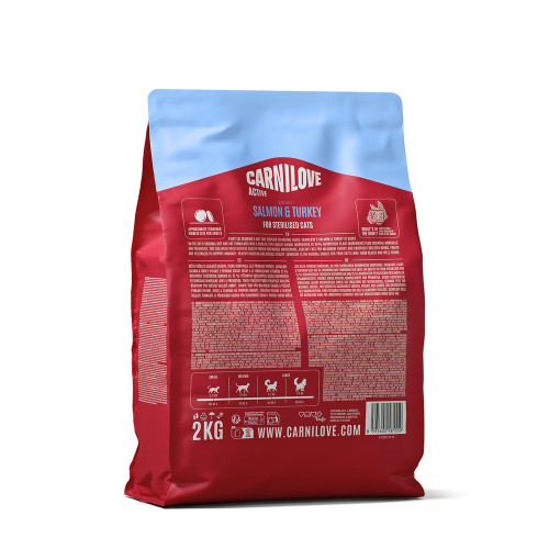 Сухий корм Carnilove Active Salmon & Turkey Sterilised для стерилізованих котів, лосось та індичка, 2 кг