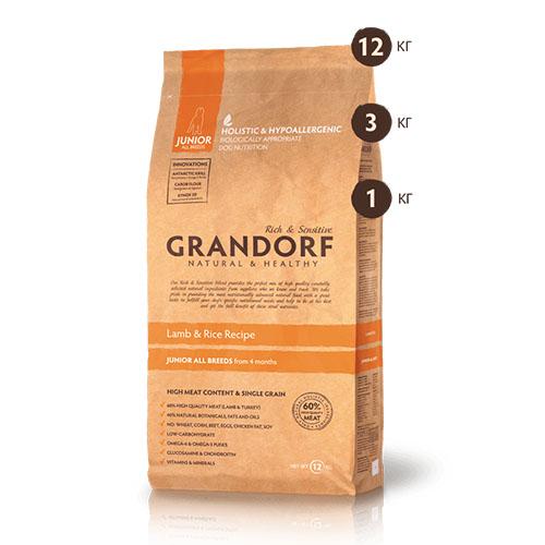 Сухий корм Grandorf Junior Natural & Healthy Lamb & Brown Rice корм для юніорів, з ягням і рисом, 3 кг